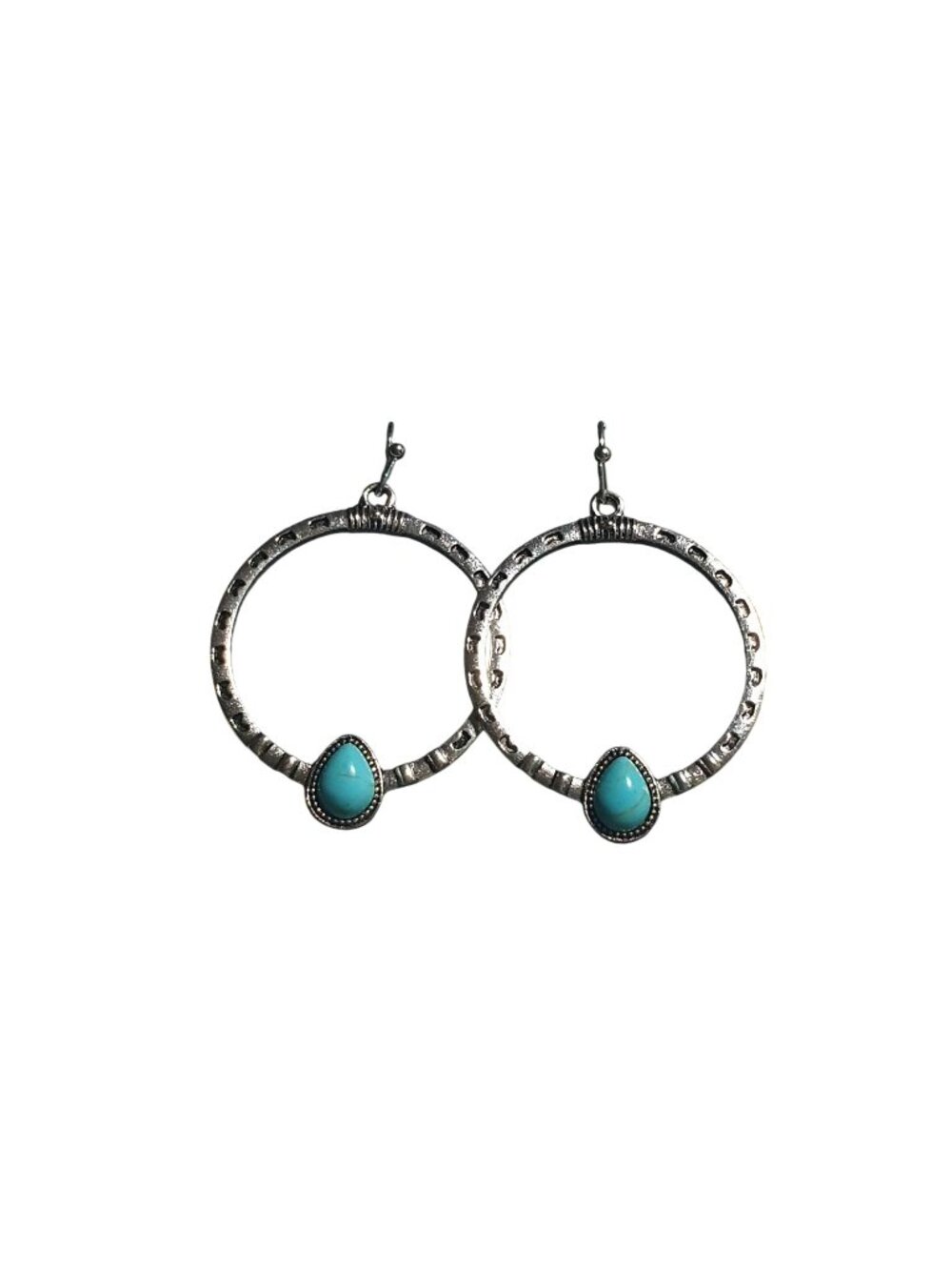 Blue Teardrop Silver Tone Hoop Earrings Dangle Style Lightweight Hook Back Gift